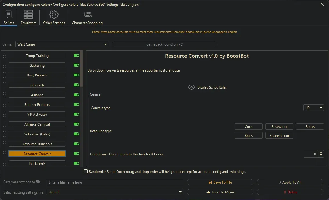 West Game Bot - Resource Convert