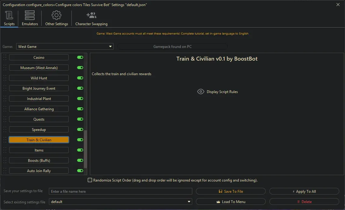 West Game Bot - Train & Civilian
