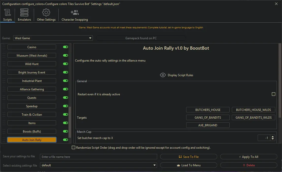 West Game Bot - Auto Join Rally