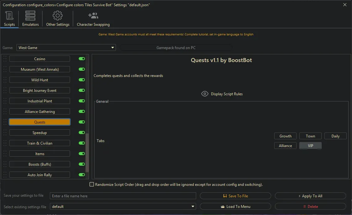 West Game Bot - Quests