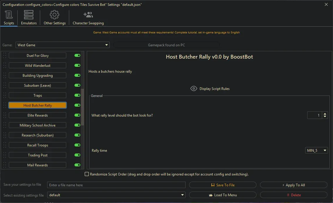 West Game Bot - Host Butcher Rally