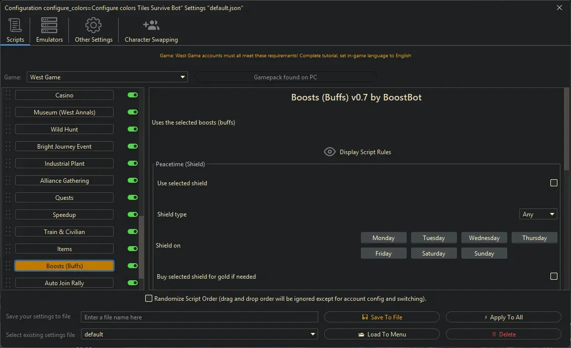 West Game Bot - Boosts (Buffs)