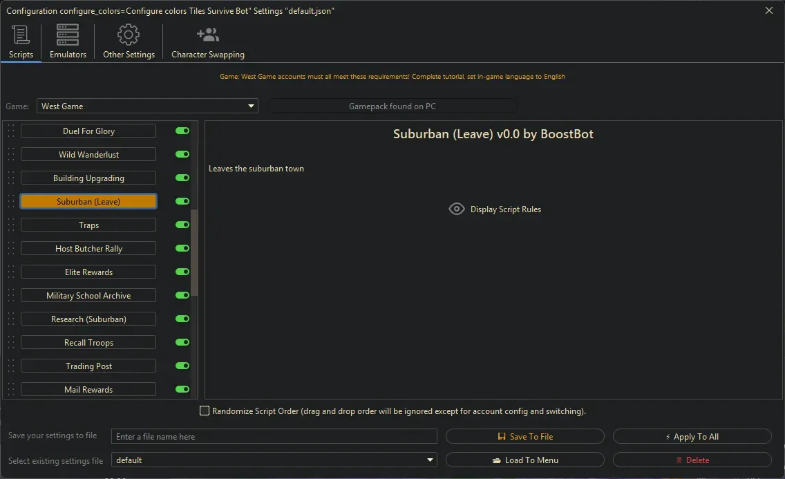 West Game Bot - Suburban (Leave)