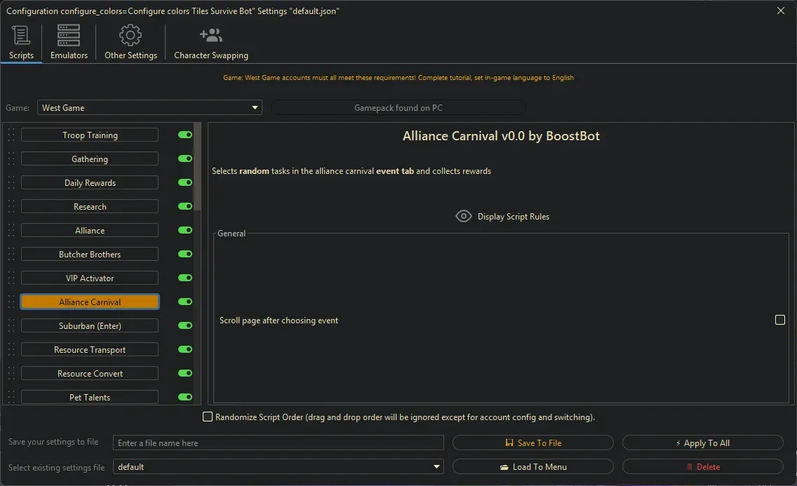 West Game Bot - Alliance Carnival