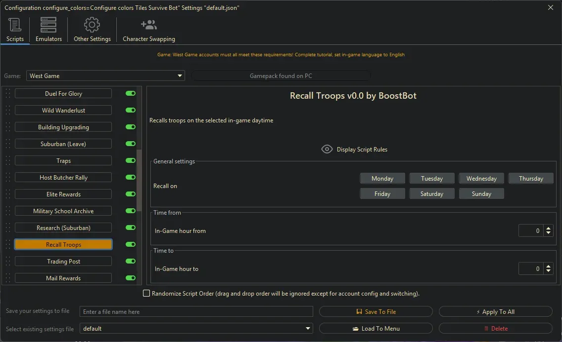 West Game Bot - Recall Troops