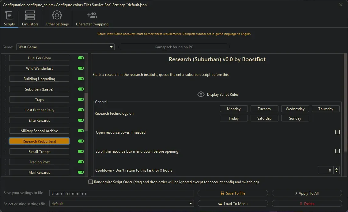 West Game Bot - Research (Suburban)
