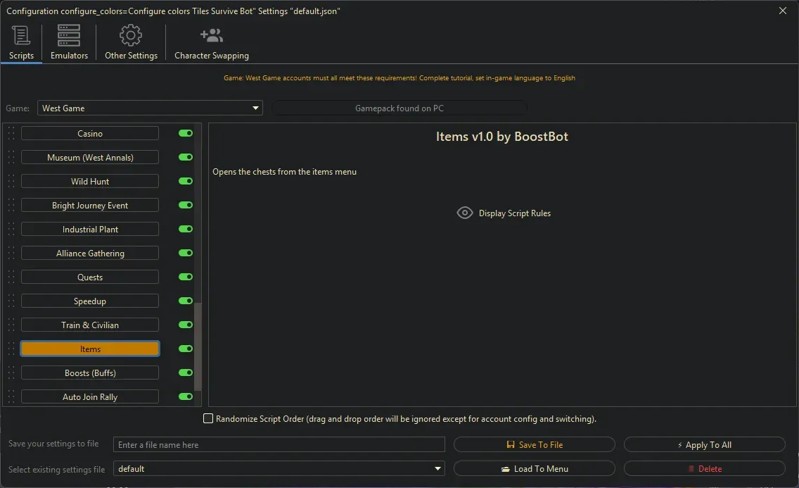 West Game Bot - Items