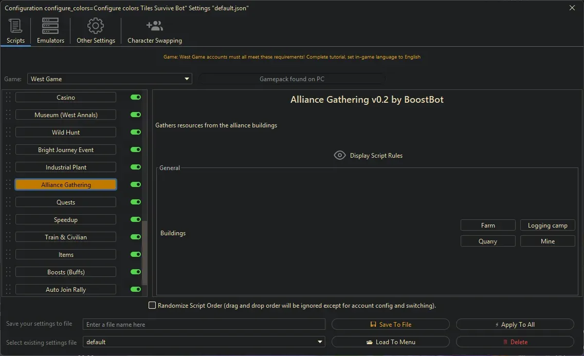 West Game Bot - Alliance Gathering