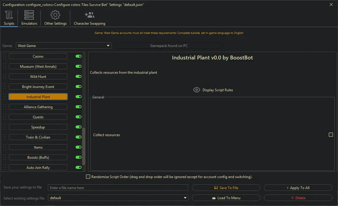 West Game Bot - Industrial Plant